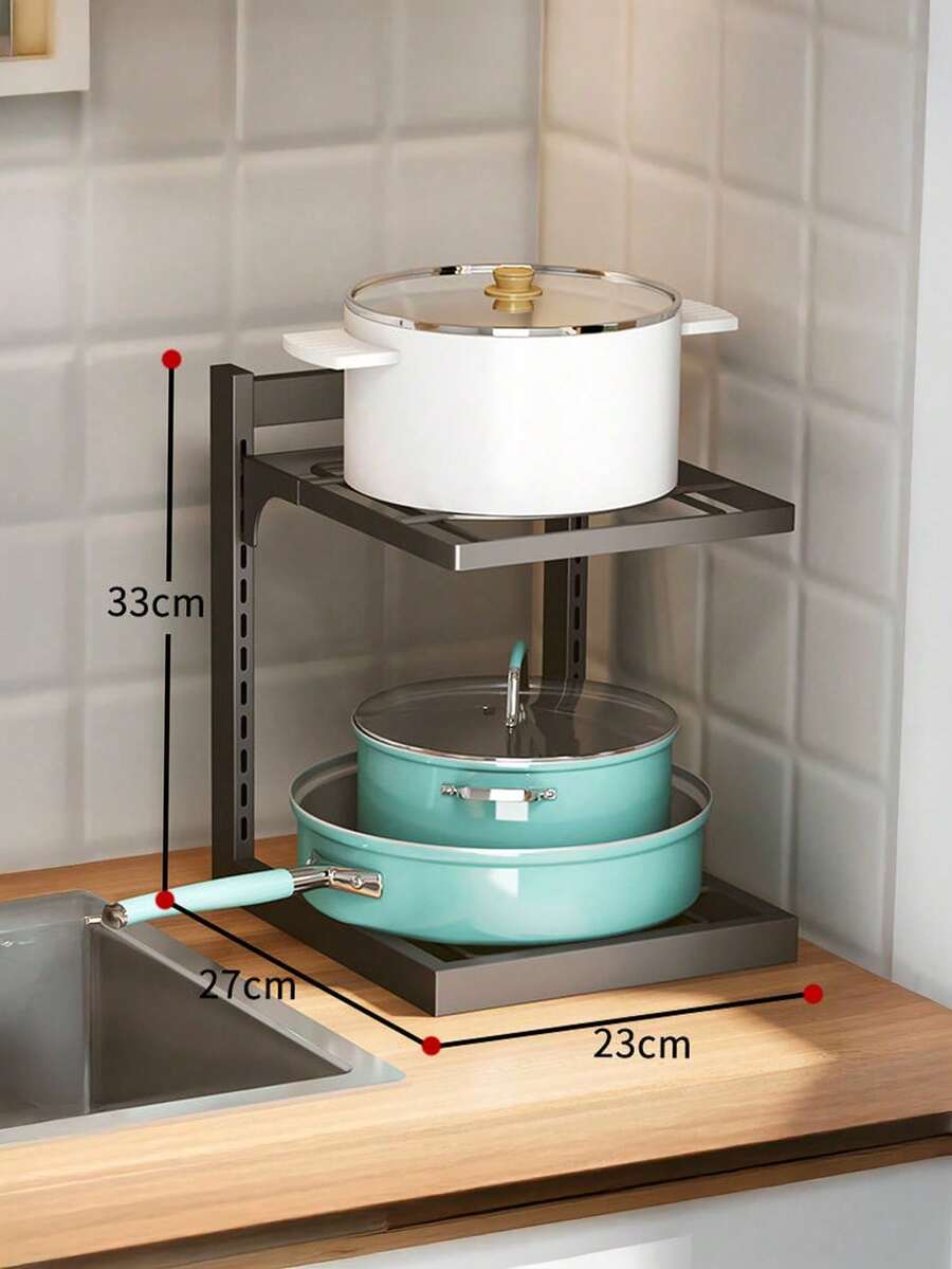 Pot Rack For Pot Storage Kitchen Stainless Steel Shelf Rack Under The Sink Multi-Layer Household Cabinet Layered - Double-layer Black [adjustable Layer Distance] - View 1