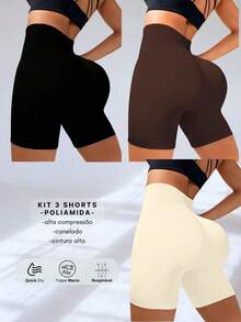 3 SEAMLESS RIBBED SHORTS KIT – HIGH COMPRESSION - Pto/Brown/Cream - View 2