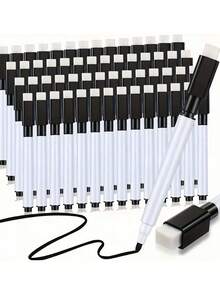 20支装可重复使用的黑色可擦马克笔，水性白板笔，带LED灯的毡尖可擦马克笔，无尘粉笔，橡皮擦笔，可擦签名笔，水性白板笔，适合学生绘画和书写，适用于白板、日历、冰箱、学校、办公室和家庭学习工具，返校季，学习用品，办公用品，最佳生日礼物，颜色和款式随机。 - 彩色 - 查看 2