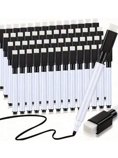 20pcs Reusable Black Erasable Markers, Water-Based Whiteboard Markers, LED Light Erasable Markers With Felt Tip, Dustless Chalk, Eraser Brush Markers, Erasable Signature Pens, Water-Based Whiteboard Markers, Suitable For Student Drawing & Writing, Applicable For Whiteboards, Calendars, Refrigerators, Schools, Offices And Home Learning Tools, Back To School, School Supplies, Office Supplies, Best Birthday Gift, Random Colors And Styles