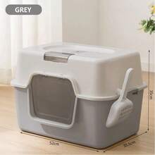 Sehr schöne neue Katzentoilette, doppelt verwendbar, halbgeschlossen oder vollständig geschlossen, extra groß, geruchsabweisend, spritzwassergeschützte Haustiertoilette - Grau - Übersicht 5