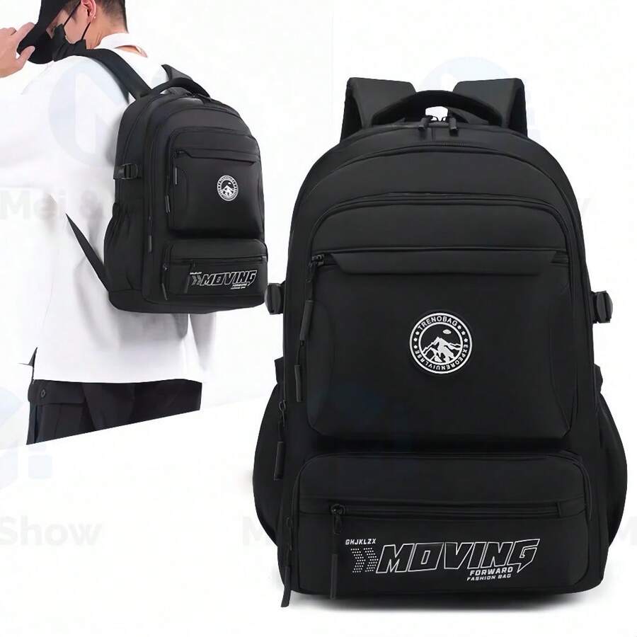 New Men's Large Capacity Backpack, Couple Backpack, College School Backpack, High School Campus Travel Backpack, Fashion Double-Sided Backpack - Black - View 1