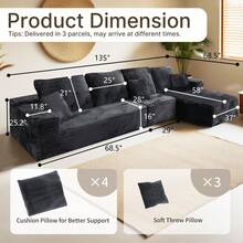 NIZULA FOAM 135'' Cloud Sectional Couch With L-Shaped Recliner,(Gray) Boneless Corduroy Sofa With Deep Seat, Modern Modular Couch For Living Room, No Assembly Required, Comfy Plush Corduroy Fabric,Sofa De Sala,Couch,Sofa Cama,Muebles Para Sala,Couch For Living Room, Living Room Furniture, Muebles, Bedroom Furniture Set, Recliner Chair For Adult, Living Room Set Furniture. - 灰色 - 查看 12