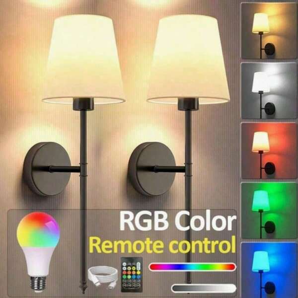 2 Sets Battery Powered Wall Lamps, Gold Rechargeable Wall Lights With Magnetic Detachable Remote Control Bulb, 12 RGB Colors & 3 Color Temperatures, Dimmable Wireless Wall Lamp For Bedroom