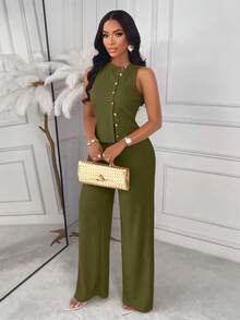 AIJ Amarilo Striped Sleeveless Top And Straight Leg Pants 2 Pieces Suit, Elegant Business Casual, Latest Spring/Summer Women's Chic Set - Green - View 4