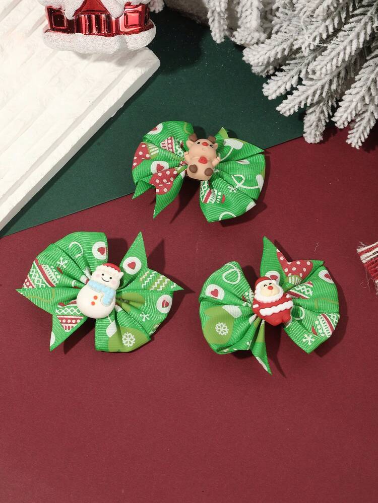 1个可爱有趣的雪人、驯鹿、圣诞树、蝴蝶结发夹，适合圣诞派对，带爪夹 - 彩色 - 查看 4
