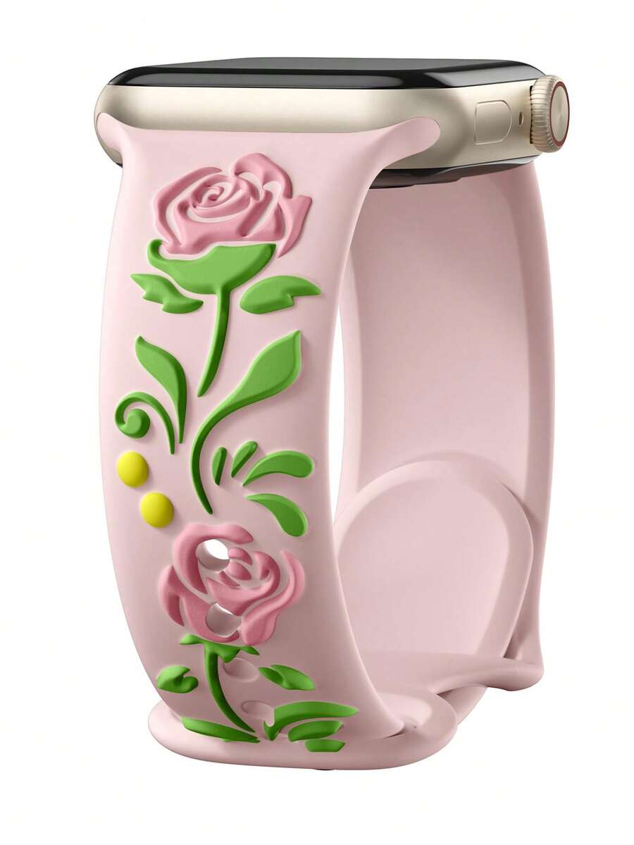 1pc Elegant 3D Embossed Colorful Rose Silicone Strap Strap Compatible With Apple Watch Band 38mm 40mm 41mm 42mm 44mm 45mm 49mm (S10 42)Mm (S10 46)Mm Women, Fashionable Soft Silicone Sports Band Compatible With Iwatch Series 11 Ultra 3 SE3 Ultra 2 S10 SE2 9 8 7 SE 6 5 4 3 2 1, Perfect Gift For Thanksgiving,Halloween,Birthdays,Valentine's Day Gift,For All Ages.
