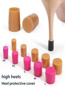 6pcs/3pairs/1 Pair High Heel Protector Replacement Heel Tips Covers, Quiet Antislip Wear-Resistant Repair Pads For Stilettos - Apricot - View 3