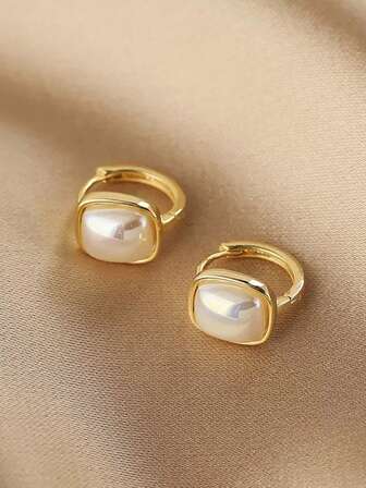 1 Pair Minimalist Pearl Hoop Earrings, Delicate Luxury Fashion Earrings