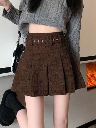 女式褶皱A字迷你裙，修身百搭，秋冬新品