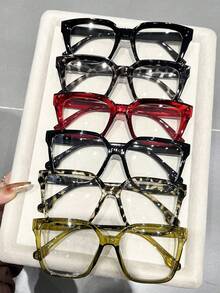 6pcs Women Plastic Full Frame Multicolor Flat Lens Casual Style Classic Korean Style Shades Basics Clear Glasses Combination For Back-To-School Essentials,Street Snap,Reading Decoration - 彩色 - 查看 13