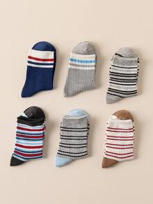 5 Pairs Women's Mid-Calf Socks, Versatile Colorful Striped Ribbed Cuff Design, Skin-Friendly & Breathable, Autumn