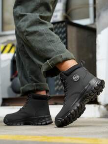 Steel Toe Shoes For Men & Women, Comfortable Anti-Impact, Anti-Puncture, Anti-Slip, Steel Toe Work Shoes In Black/Yellow, High-Top Anti-Pressure Boots For Construction, Warehouse, Gardening, Waterproof, Anti-Collision Shoes For Men & Women