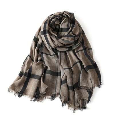 Bufandas de Hombre de Algodón y Lino a Cuadros de Moda Otoño Invierno Cálidas Bufanda Corta con Borlas Accesorios Masculinos Chal Pashmina