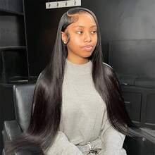 5x5 Lace Front Straight Human Hair Wig For Women 250 Density HD Transparent 40 Inch Straight Lace Front Wigs Human Hair Pre Plucked Glueless Lace Frontal Wigs - Natural Black - 查看 7