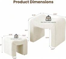 Small Footstool Ottoman Vanity Stool Chair Seating Backless Modern Foot Rest Teddy Velvet Ottoman Set For  Room Living Room Bedroom Entryway,White (2-In-1),23568667 - trắng - Xem 2