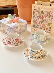 Designer Painting Ceramic Cup & Saucer Set, Vintage Coffee Cup, Unique Gift For Birthday, Water Cup