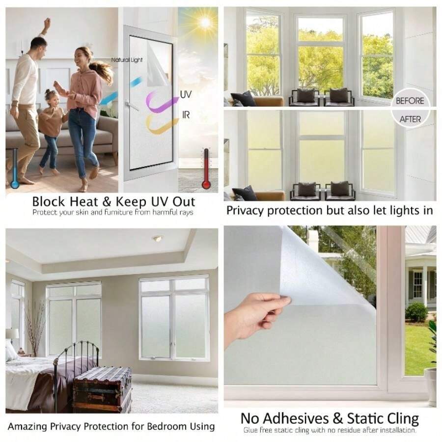 - Pelcula de privacidad para Ventana, Espejo diurno Reflectante con Control de Calor, Bloqueo no calcomana, Tinte esttico, para el hogar y la Oficina Negro - Plata, 29.5x 6.5 pies - esmerilado + 17.3 Inch x 13.1 Feet - Ver 1