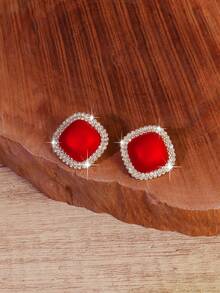 1 对全新水钻红色耳钉，奢华优雅独特魅力耳环，适合女士 - 耳環 - 查看 5