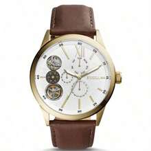 Fossil Men's Quartz Leather Three-Hand Watch Stainless Steel Case/Scratch Resistant Glass Mirror BQ2218/BQ2219