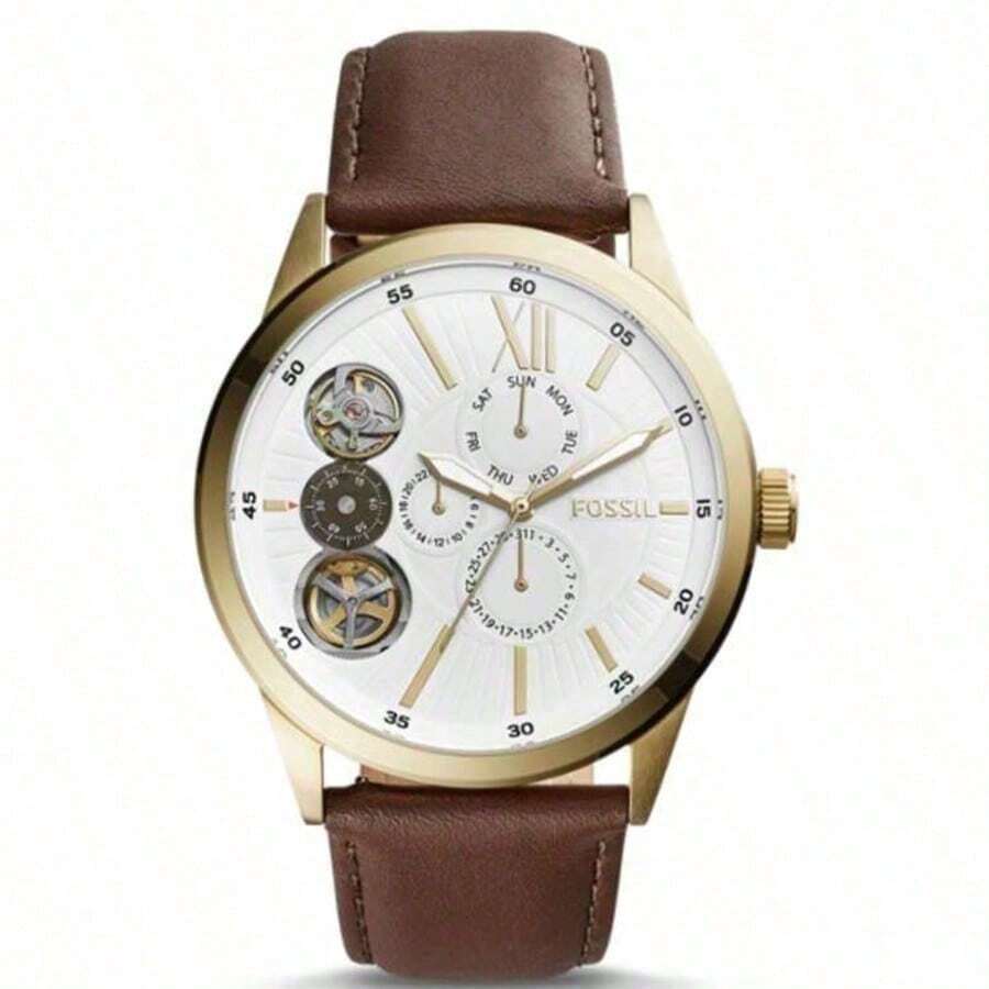 Fossil Men's Quartz Leather Three-Hand Watch Stainless Steel Case/Scratch Resistant Glass Mirror BQ2218/BQ2219