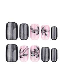 24 uñas postizas con ojos de gato negros. Las hojas son removibles y adecuadas para mujeres, reutilizables para bodas y reuniones al aire libre