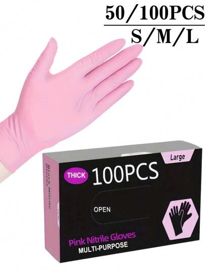 100pcs Disposable Nitrile Gloves, Pink, Available In S/M/L Sizes. Durable Household Cleaning Gloves, Suitable For Kitchen, Bathroom, Cleaning, Beauty, Hair Dyeing And Pet Care (No Packaging Box)