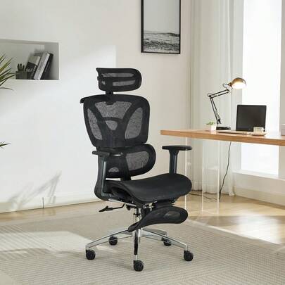 Silla ergonómica de Oficina, Silla de Oficina con reposapiés, reposabrazos 3D Ajustables, reposacabezas para Oficina y hogar, Color Negro