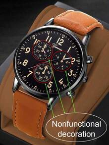 Bộ 1 đồng hồ nam thời trang thường ngày, mặt tròn, máy quartz, dây đeo bện bằng da PU, thích hợp đeo hàng ngày, làm quà sinh nhật, quà dự tiệc, quà ngày lễ, quà tặng lý tưởng cho bản thân hoặc bạn bè. Không kèm hộp đựng. - Màu Khaki - Xem 7