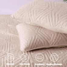 Soft Queen Size Quilt Set For All Seasons, 3-Piece Ultrasonic Geometric Bedding Set, Lightweight Reversible Bedspread, Coverlet, Bed Cover With 2 Pillow Shams, Yellow - Brich Beige - Xem 7