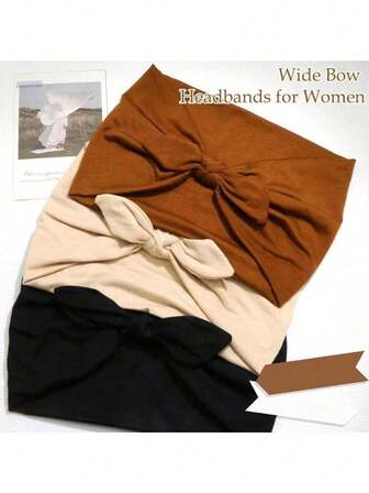 1pc Ladies' Non Headscarf, Bow Design Ultra Wide Headband, Solid Color Polyester Knot, Fitness Hair Accessory Headband, Made Of Polyester Fiber, Headband Warm Hair Bands Women Bandanas