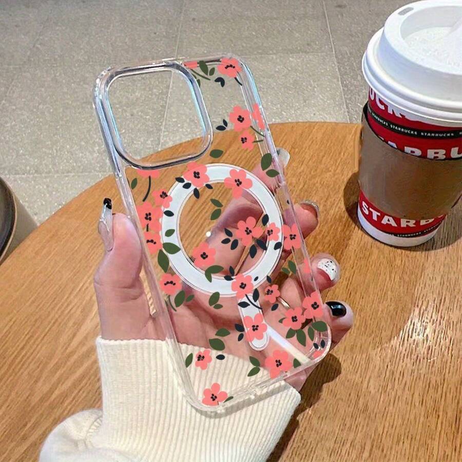 Funda rosa pastel. Funda magnética transparente de alta definición a prueba de golpes con diseño floral para teléfono. Compatible con phone 16/16 Pro/16 Pro/16 Plus/15/15 Pro/15 Pro/15 Plus/14/14 Pro/14 Pro/14 Plus/13/13 Pro/13 Pro/12/12 Pro/12 Pro/11/11 Pro/11 Pro/X/XS/S22/S22 Plus/S22 Ultra/S23/S23 Plus/S23 Ultra/S24/S24 Plus/S24 FE/ - transparente - Ver 1