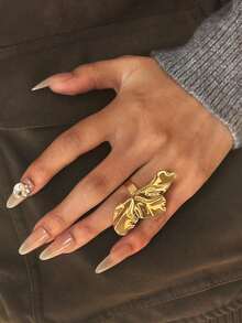 优雅复古夸张花卉圆形光滑戒指套装，女士节日礼物首饰 - 彩色 - 查看 5