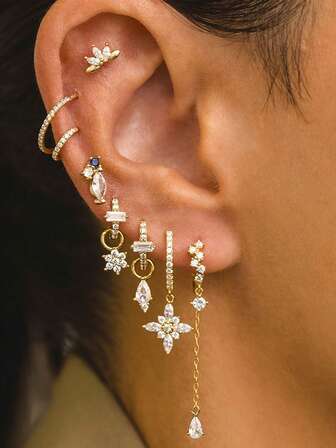 Shescity 一套8件轻盈奢华时尚的立方氧化锆耳环，女士款