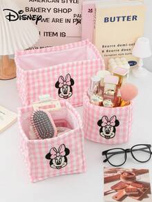 Disney 1个装大容量化妆篮，绣有米妮米奇图案，桌面收纳篮，办公杂物收纳篮，桌面收纳篮，化妆品收纳篮，护肤品收纳篮，婚礼伴娘礼物，妈妈礼物，生日礼物，送给朋友和老师的礼物，家居装饰，浴室客厅卧室装饰。
