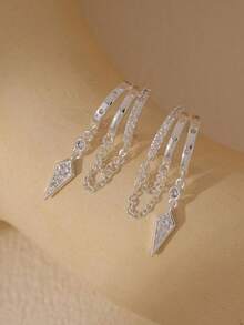 Hoop Earrings For Women,Dainty Dangle Chain Earrings Long Statement Triple Stud Earring Layered 14K Gold Plated Drop Earrings For Women Jewelry