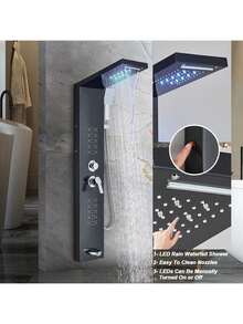 Stainless Steel Hydromassage Shower Column With LED Lighting, 5-Function Shower System, Bathtub Shower Set - 黑色 - 查看 4