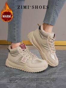 1 双高品质女士冬季多功能时尚休闲羊毛雪地靴，厚底户外运动休闲鞋，适合日常穿着 - 卡其色 - 查看 5