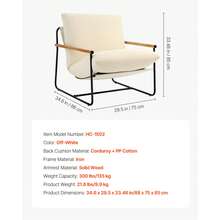 Accent Chair, Metal Framed Chair With Wooden Armrests, Modern Cozy Upholstered Armchair, With Soft Foam Cushioning, Detachable Cushion, For Living Room, Bedroom, Reading Room, Office, Beige - 米色 - 查看 7