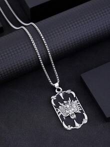 1 pieza Collar con colgante de estilo chino con diseño de dragón, collar con colgante cuadrado vintage, regalo para ti mismo