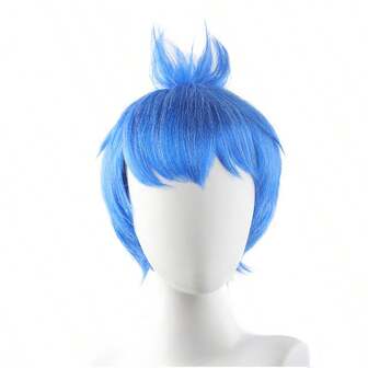 动漫角色扮演假发：蓝色耐热短发合成假发 - 非常适合万圣节派对和节日活动