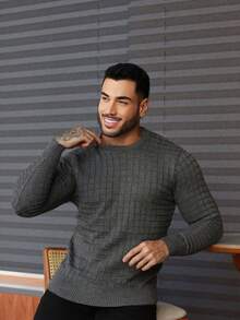 Men's Knitted Sweater, Long Sleeve, Solid Color, Autumn Winter, Chic, Elegant, Father's Day - 石墨 - 查看 5