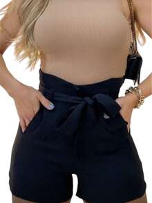 New 2025 Shorts With Belt, Pocket And Zipper On The Front - Black - View 3