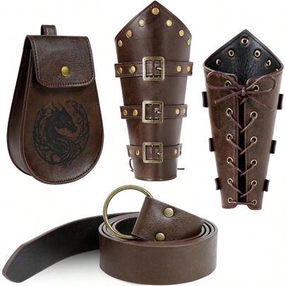 3PCS Renaissance Accessories Viking Renaissance Belt Medieval Pouch And Leather Bracers For Halloweengift