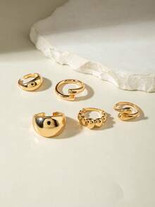 Set de 5 anillos de joyería minimalista y elegante de aleación con acabado liso y geométrico abierto, adecuado para uso diario, casual, fiesta y como regalo