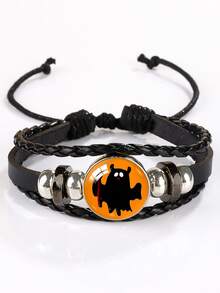 Halloween Gemstone Beaded Metal Bracelet, Handmade Jewelry