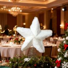 クリスマスツリーのスタートッパー、ふわふわの光沢のあるツリートッパー、ホリデーウィンターパーティーの季節の装飾 - ホワイト - チェックする 4