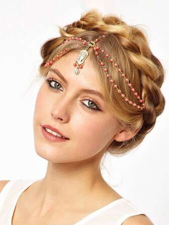 1pc Retro Rhinestone Acrylic Headpiece Hair Chain Headband Pendant Hair Accessory, Fashionable And Versatile For Daily Wear, Bride, Holiday Party