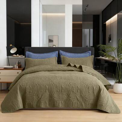 King Size Quilt Set Orange Bedspreads Bedding Set- Soft Bed Lightweight Bedspread Comforter -  Modern Style Coin Pattern Coverlet For All Season - 3 Pieces (1 Quilt, 2 Pillow Shams)