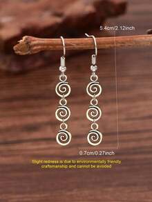 1 Pair Retro Distressed Versatile Creative Geometric Spiral Swirl Dangle Earrings, Suitable For Women's Daily, Vacation, And Outfit Matching (The Black Part Is A Distressed Effect, And The Slight Reddish Tone Is From The Electroplating, Which Is Unavoidable)
